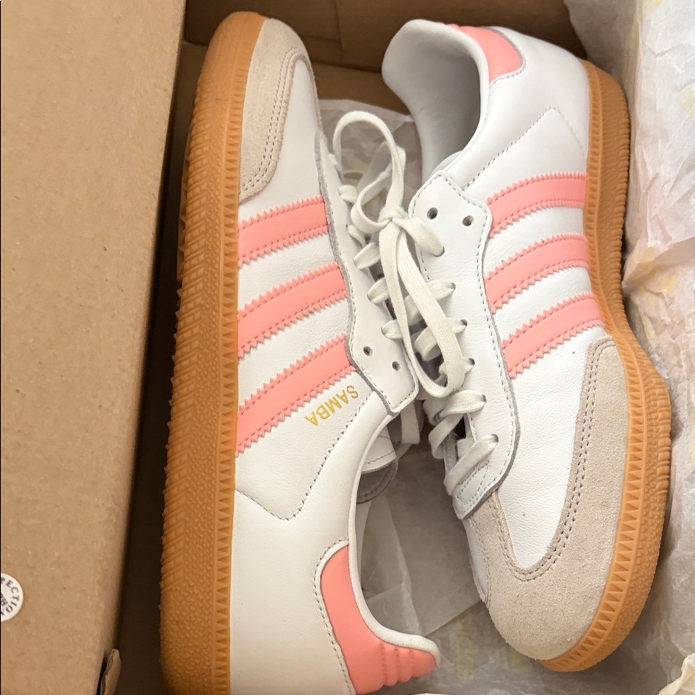 Adidas Samba White and Pink Leather Shoes